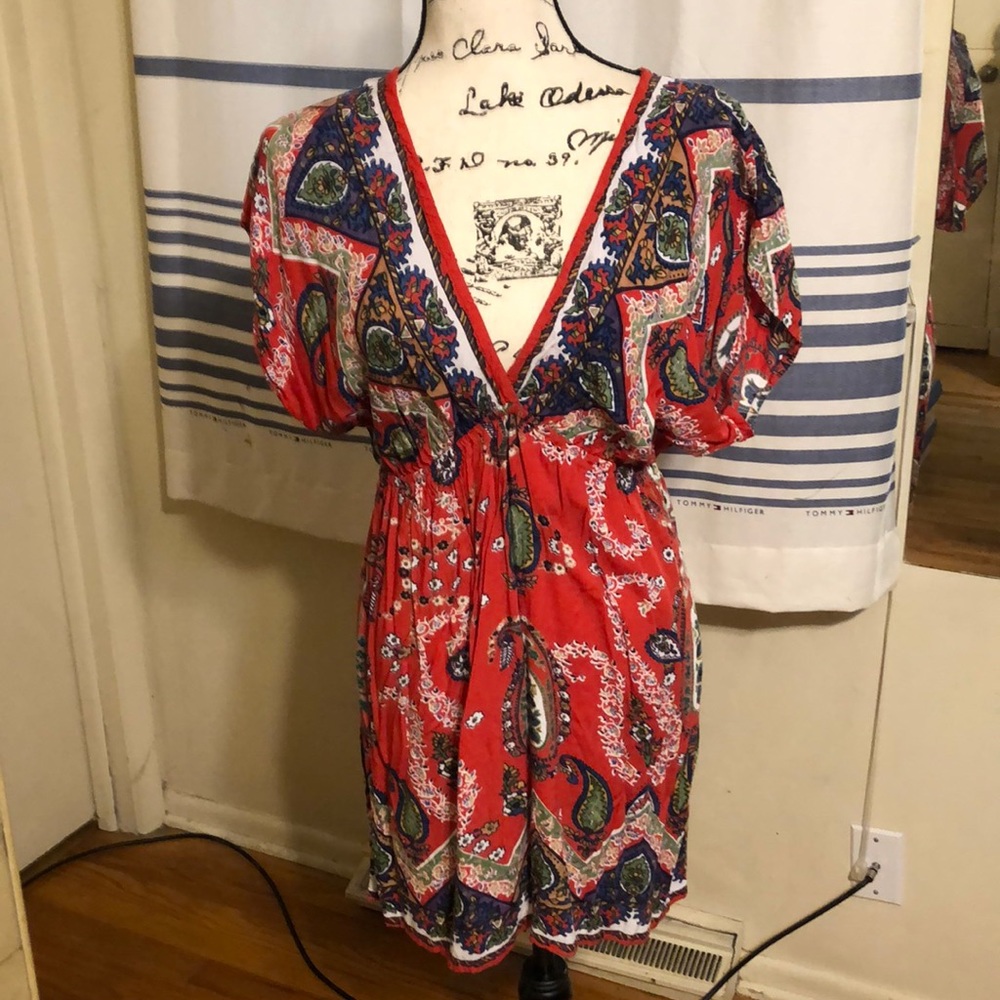 Angie Red Paisley V-Neck Mini Dress
